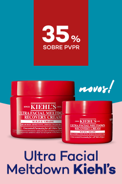 Novo creme Ultra Facial Meltdown Recovery Cream da marca Kiehls com destaque promocional de 35% sobre pre&ccedil;o de Venda ao P&uacute;blico Recomendado